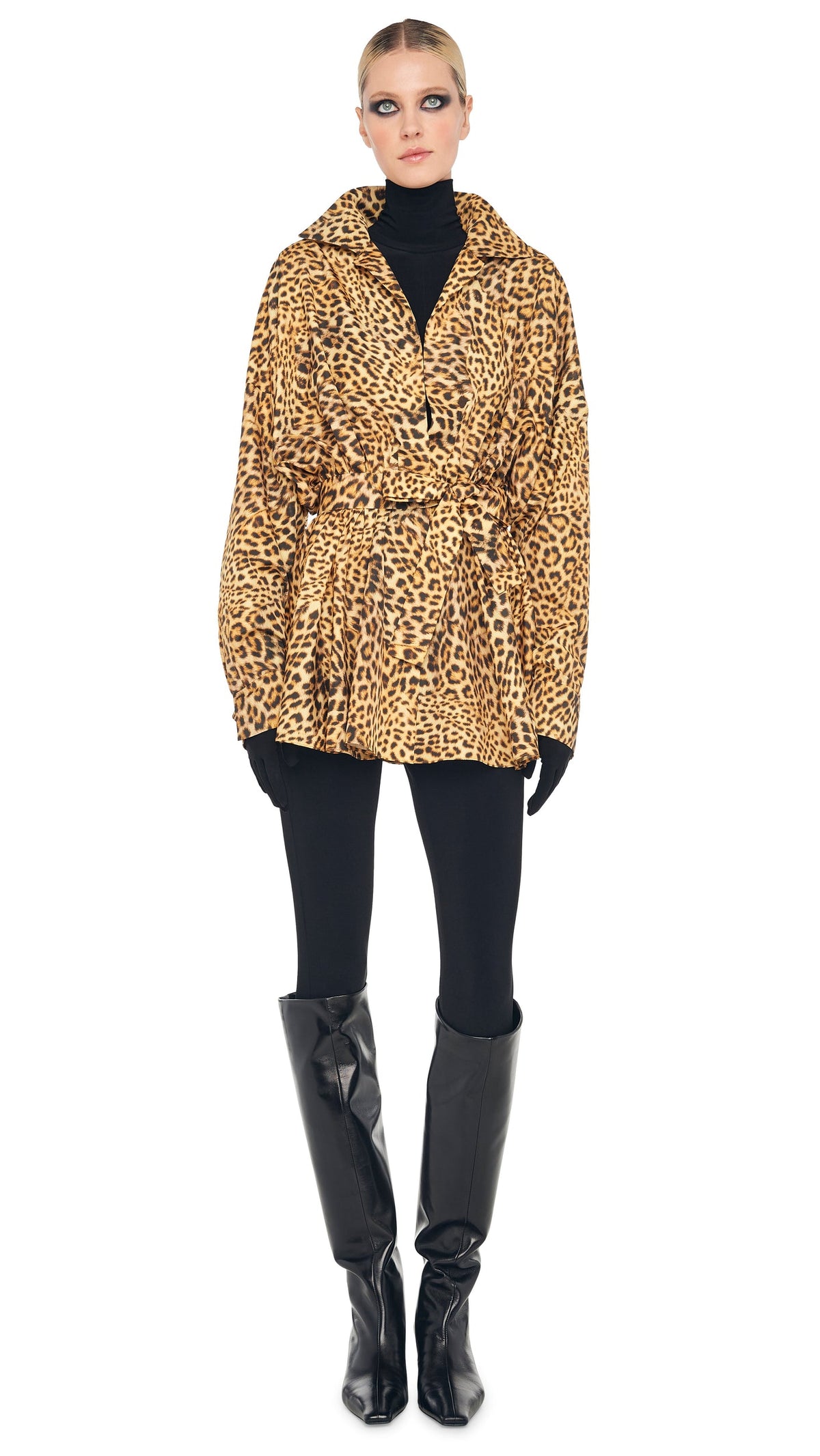 SUPER OS BF NK SHIRT FLARED MINI DRESS Cheetah Patch | Norma Kamali Women