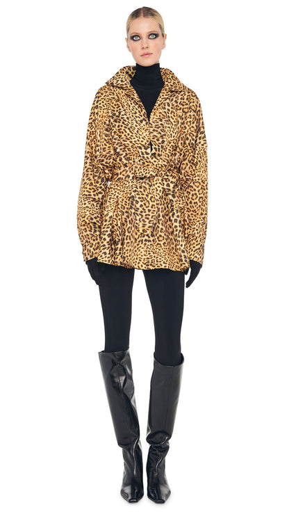 SUPER OS BF NK SHIRT FLARED MINI DRESS Cheetah Patch | Norma Kamali Women