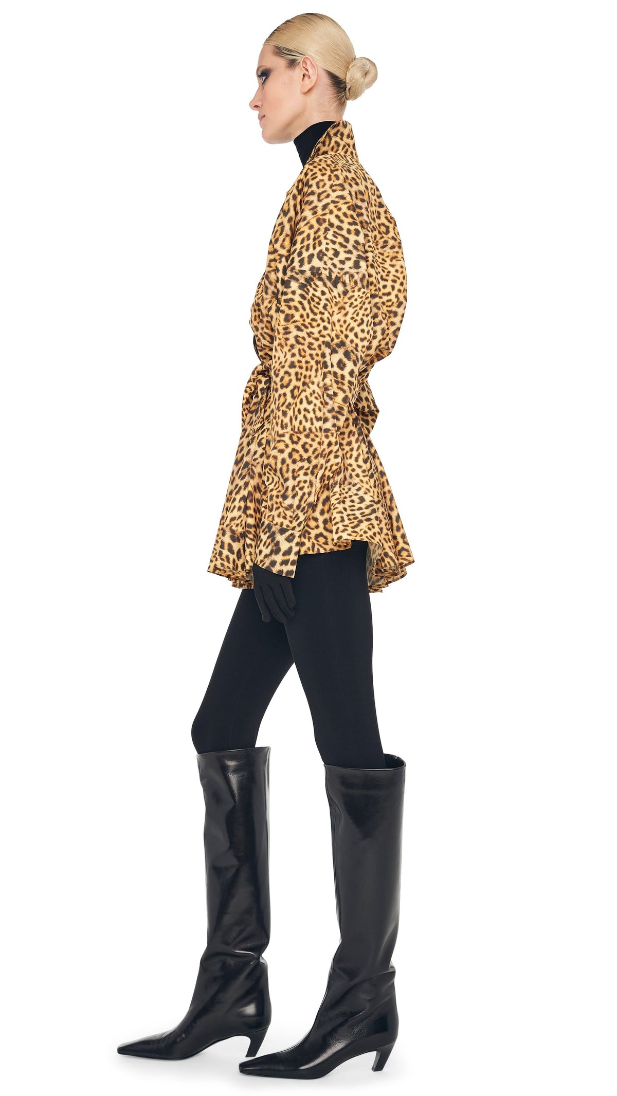 SUPER OS BF NK SHIRT FLARED MINI DRESS Cheetah Patch | Norma Kamali Women