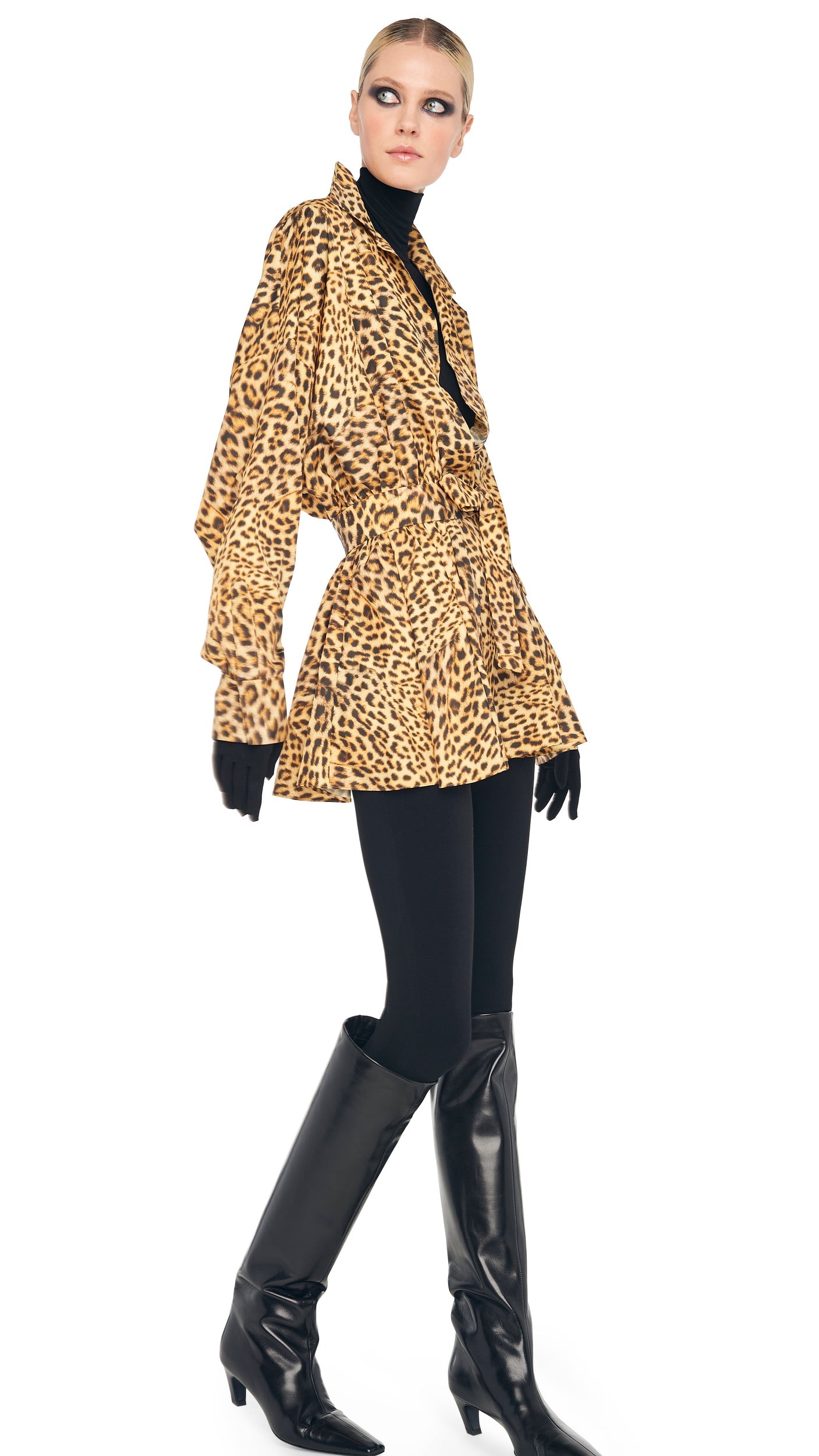 SUPER OS BF NK SHIRT FLARED MINI DRESS Cheetah Patch | Norma Kamali Women