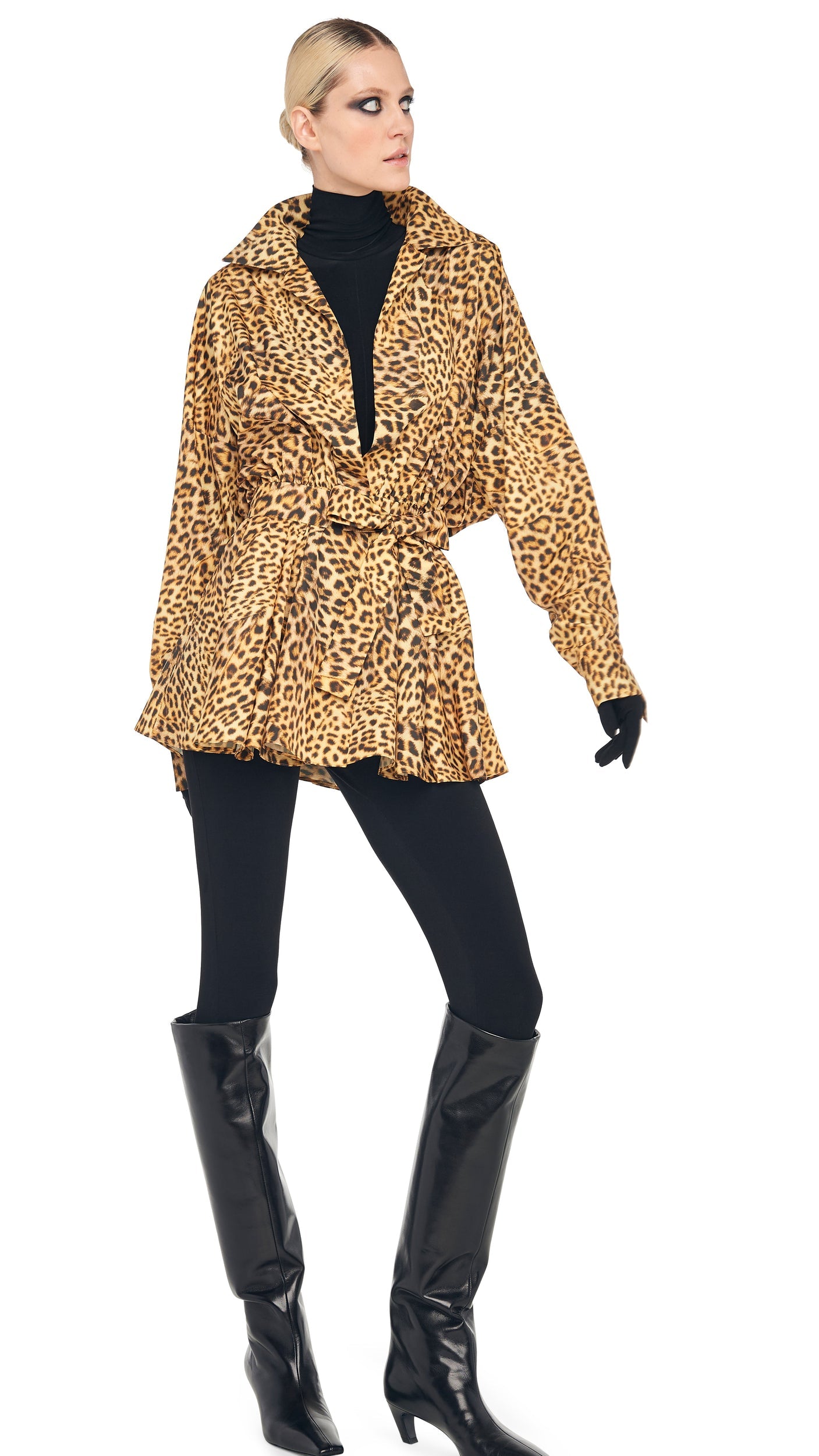 SUPER OS BF NK SHIRT FLARED MINI DRESS Cheetah Patch | Norma Kamali Women