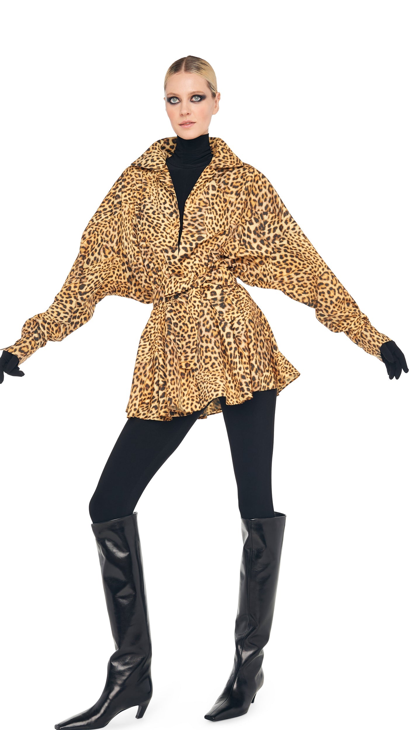 SUPER OS BF NK SHIRT FLARED MINI DRESS Cheetah Patch | Norma Kamali Women
