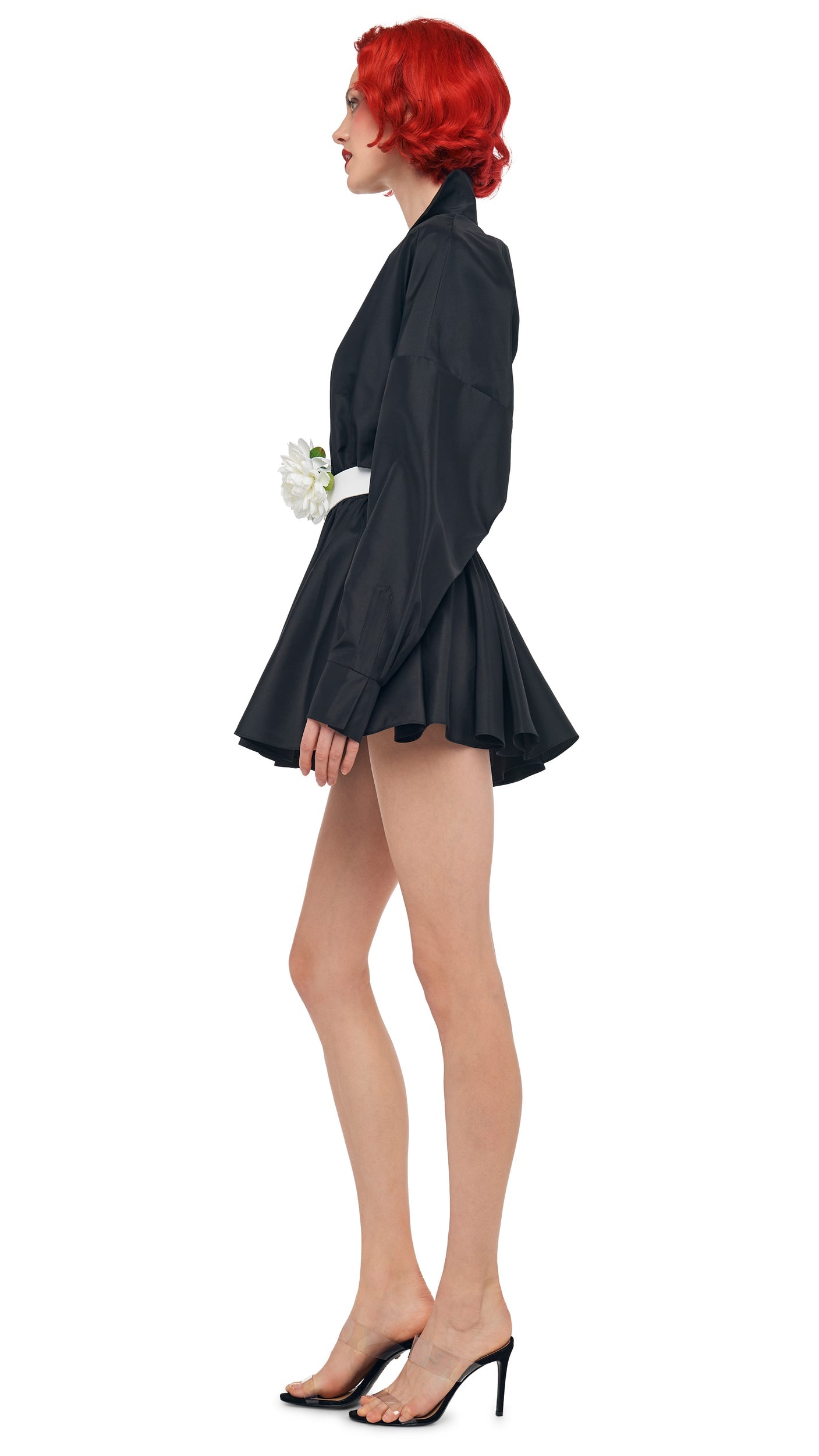 SUPER OS BF NK SHIRT FLARED MINI DRESS Black | Norma Kamali Women
