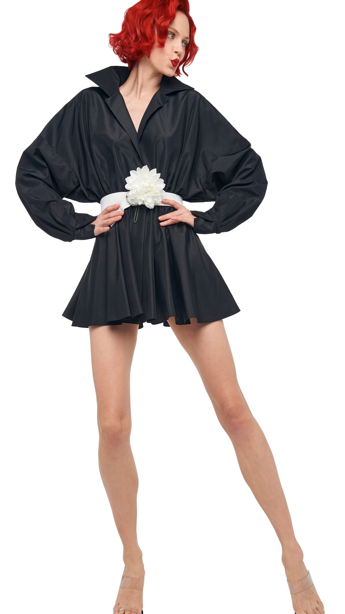 SUPER OS BF NK SHIRT FLARED MINI DRESS Black | Norma Kamali Women