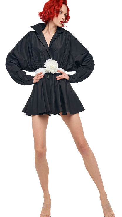 SUPER OS BF NK SHIRT FLARED MINI DRESS Black | Norma Kamali Women