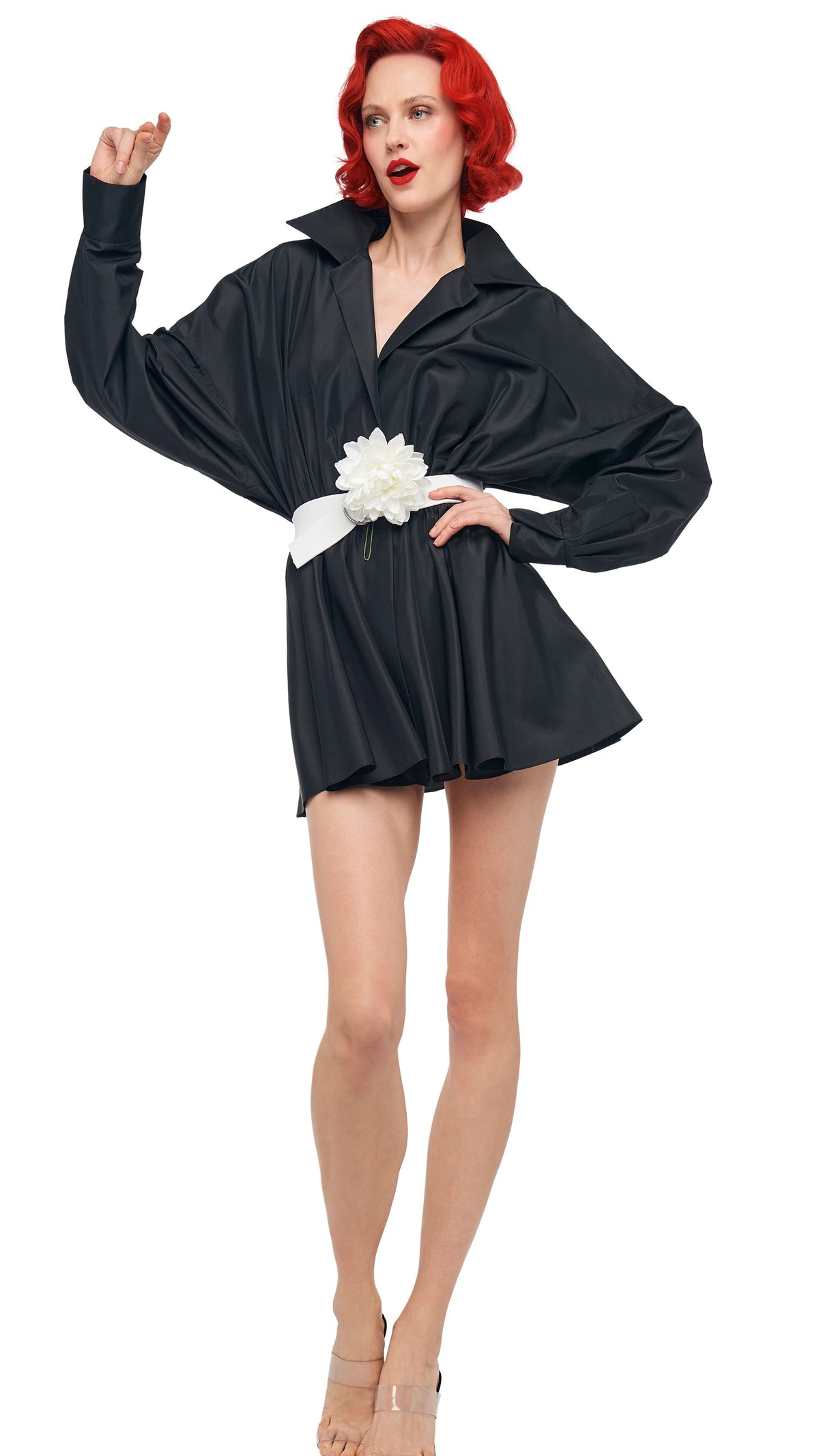 SUPER OS BF NK SHIRT FLARED MINI DRESS Black | Norma Kamali Women