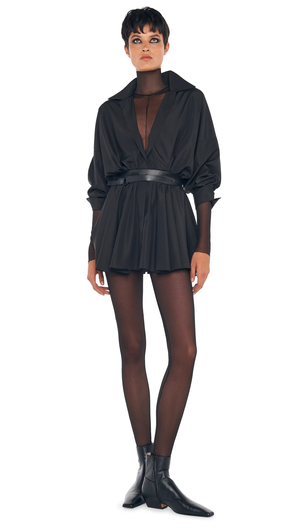 SUPER OS BF NK SHIRT FLARED MINI DRESS Black | Norma Kamali Women