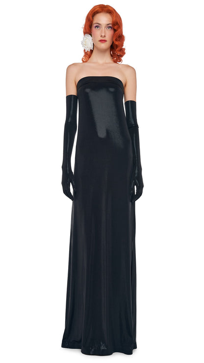 STRAPLESS TAILORED SIDE SLIT GOWN Black | Norma Kamali Women