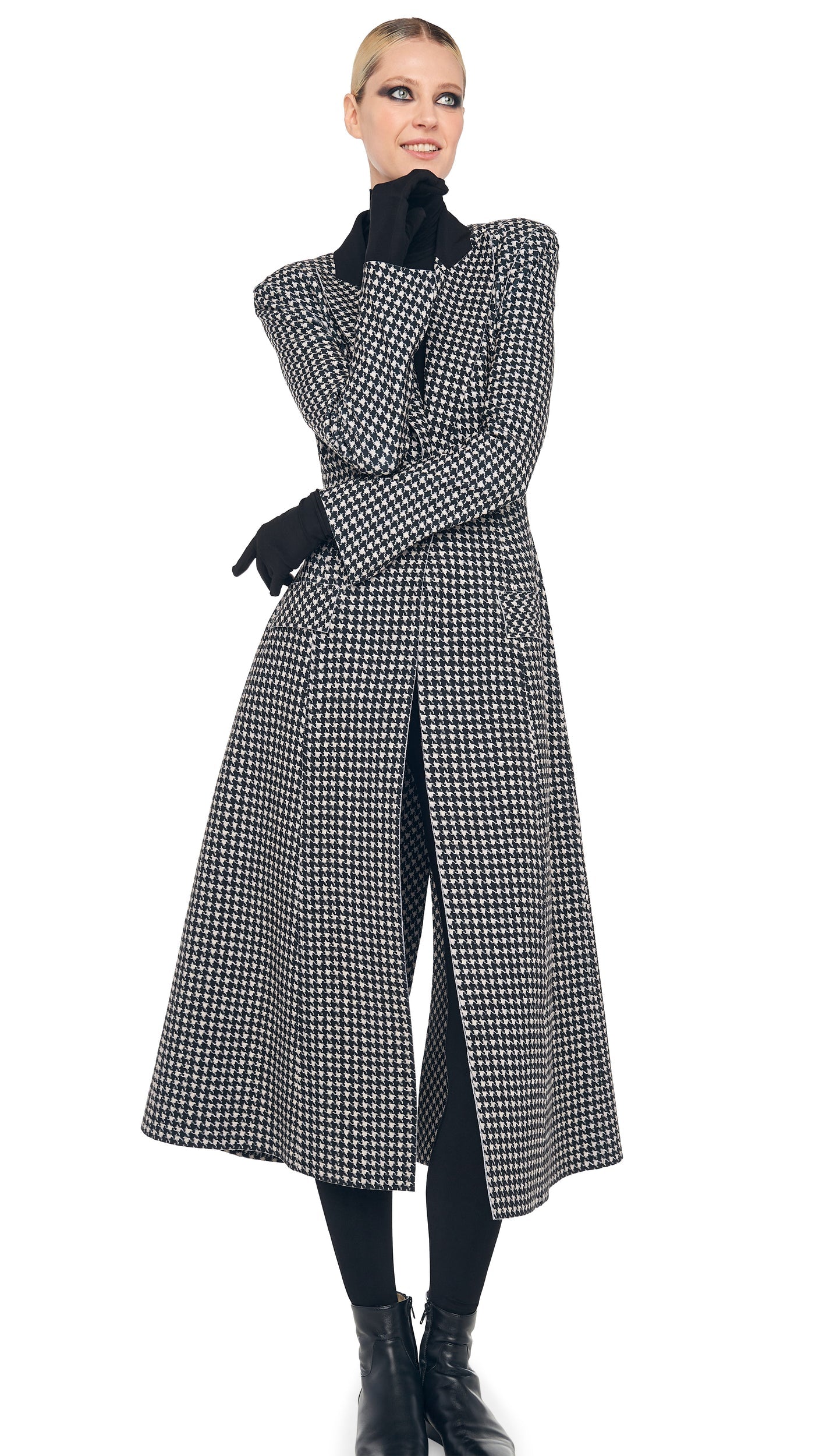 SINGLE BREASTED BOY FIT RIDING COAT Large Houndstooth/Black | Norma Kamali Women
