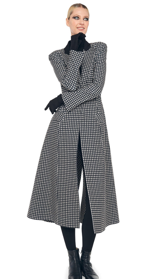 SINGLE BREASTED BOY FIT RIDING COAT Large Houndstooth/Black | Norma Kamali Women