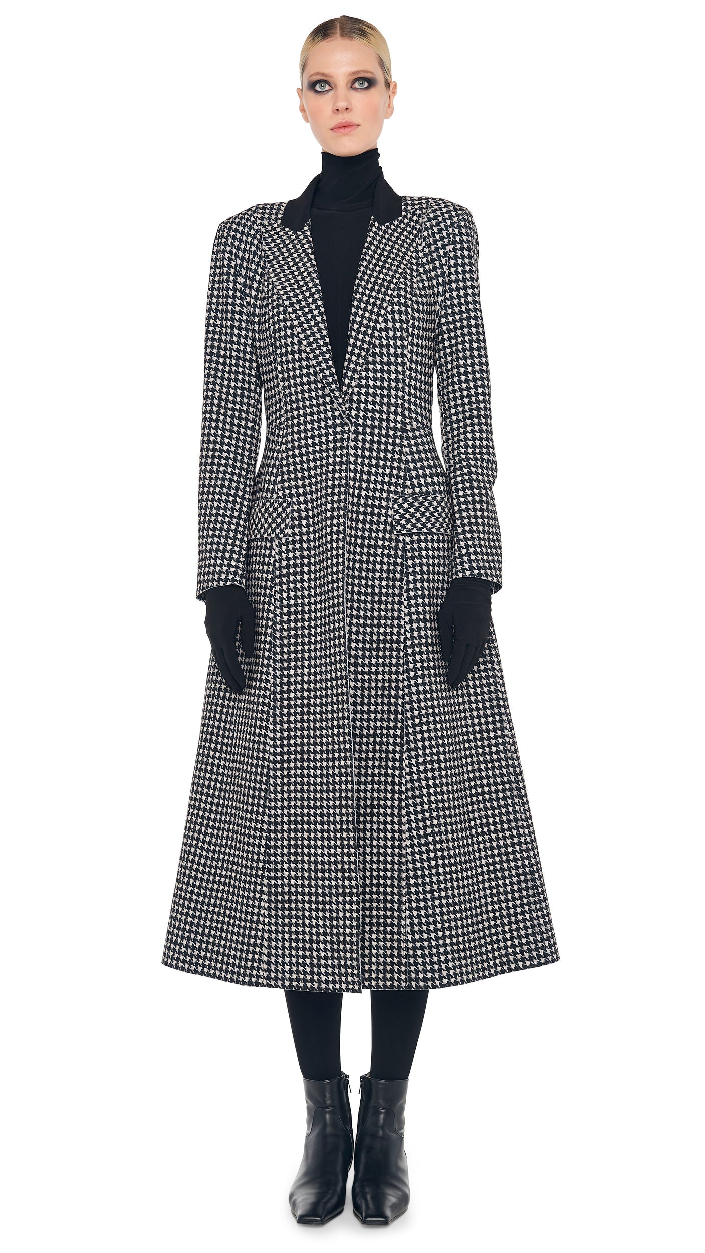 SINGLE BREASTED BOY FIT RIDING COAT Large Houndstooth/Black | Norma Kamali Women