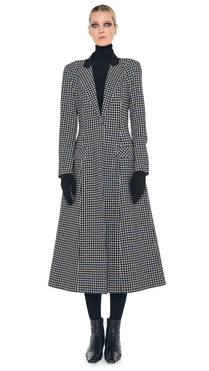 SINGLE BREASTED BOY FIT RIDING COAT Large Houndstooth/Black | Norma Kamali Women