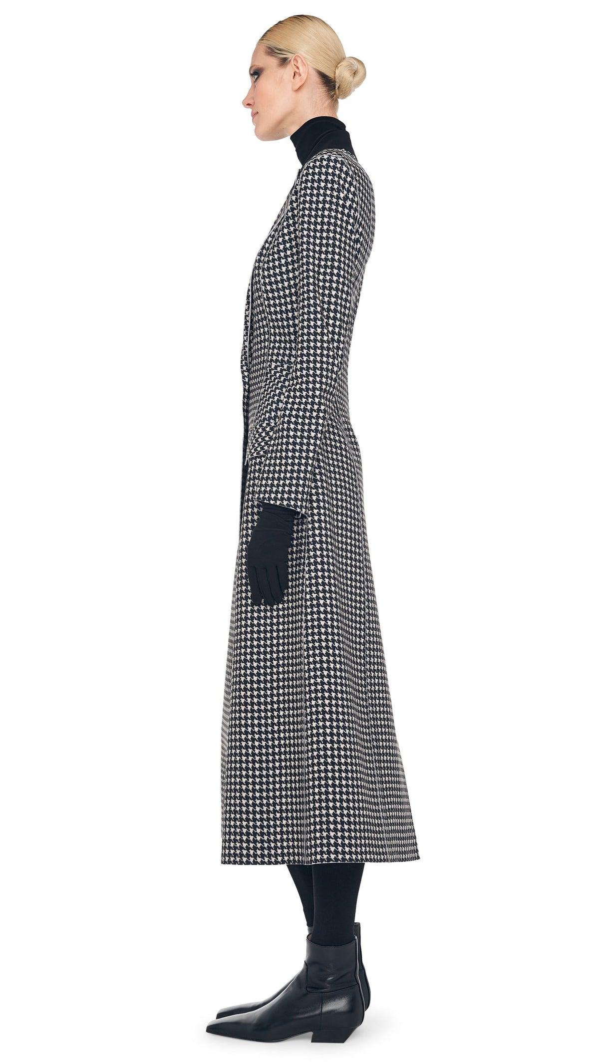SINGLE BREASTED BOY FIT RIDING COAT Large Houndstooth/Black | Norma Kamali Women