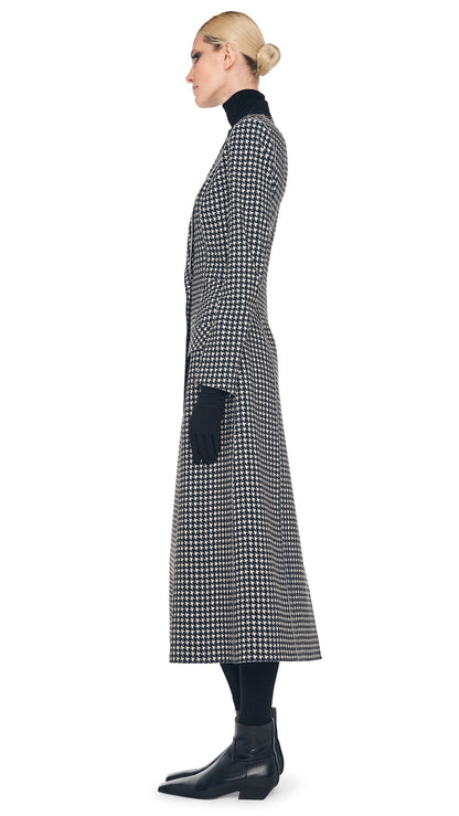 SINGLE BREASTED BOY FIT RIDING COAT Large Houndstooth/Black | Norma Kamali Women