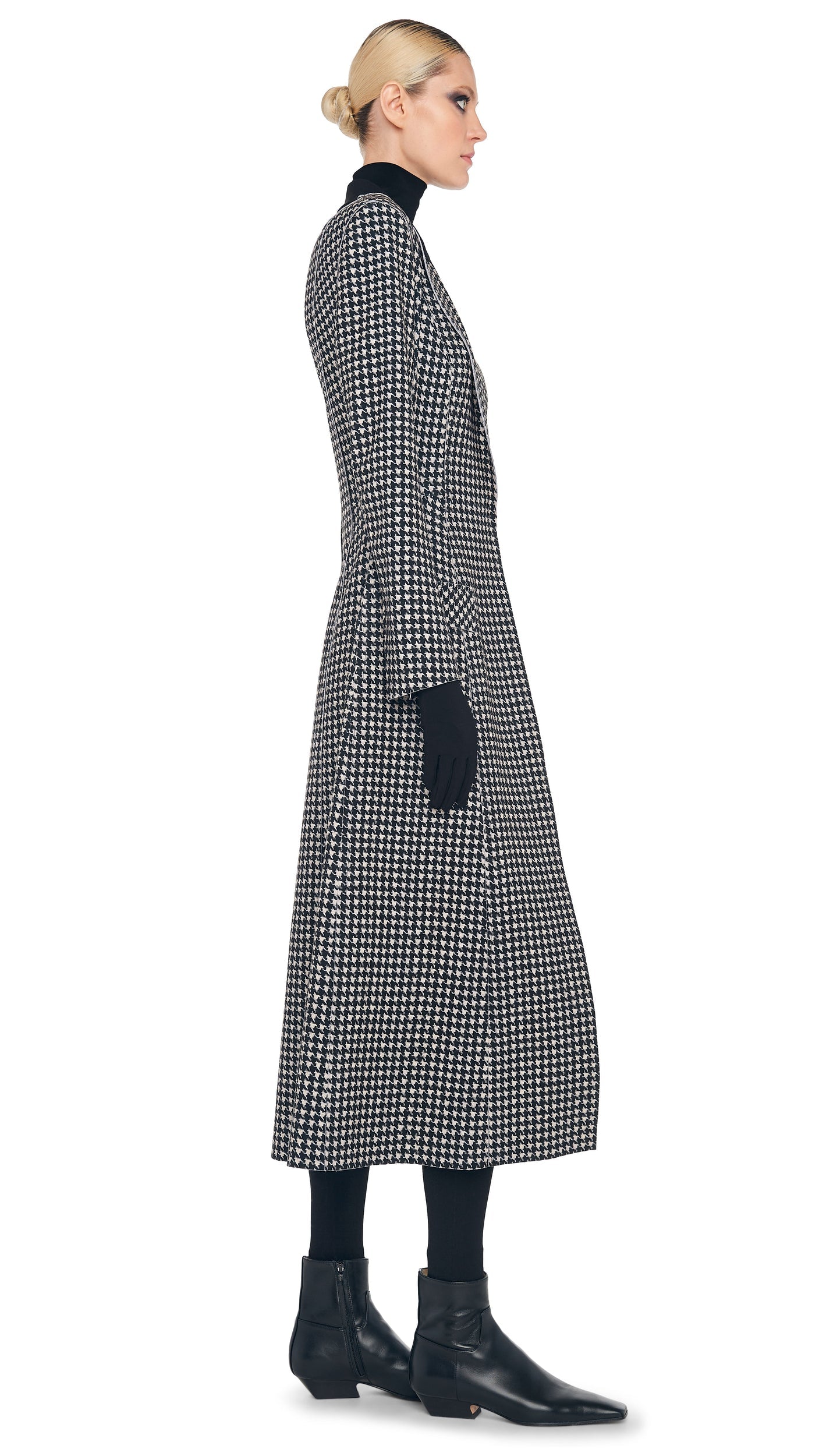 SINGLE BREASTED BOY FIT RIDING COAT Large Houndstooth/Black | Norma Kamali Women
