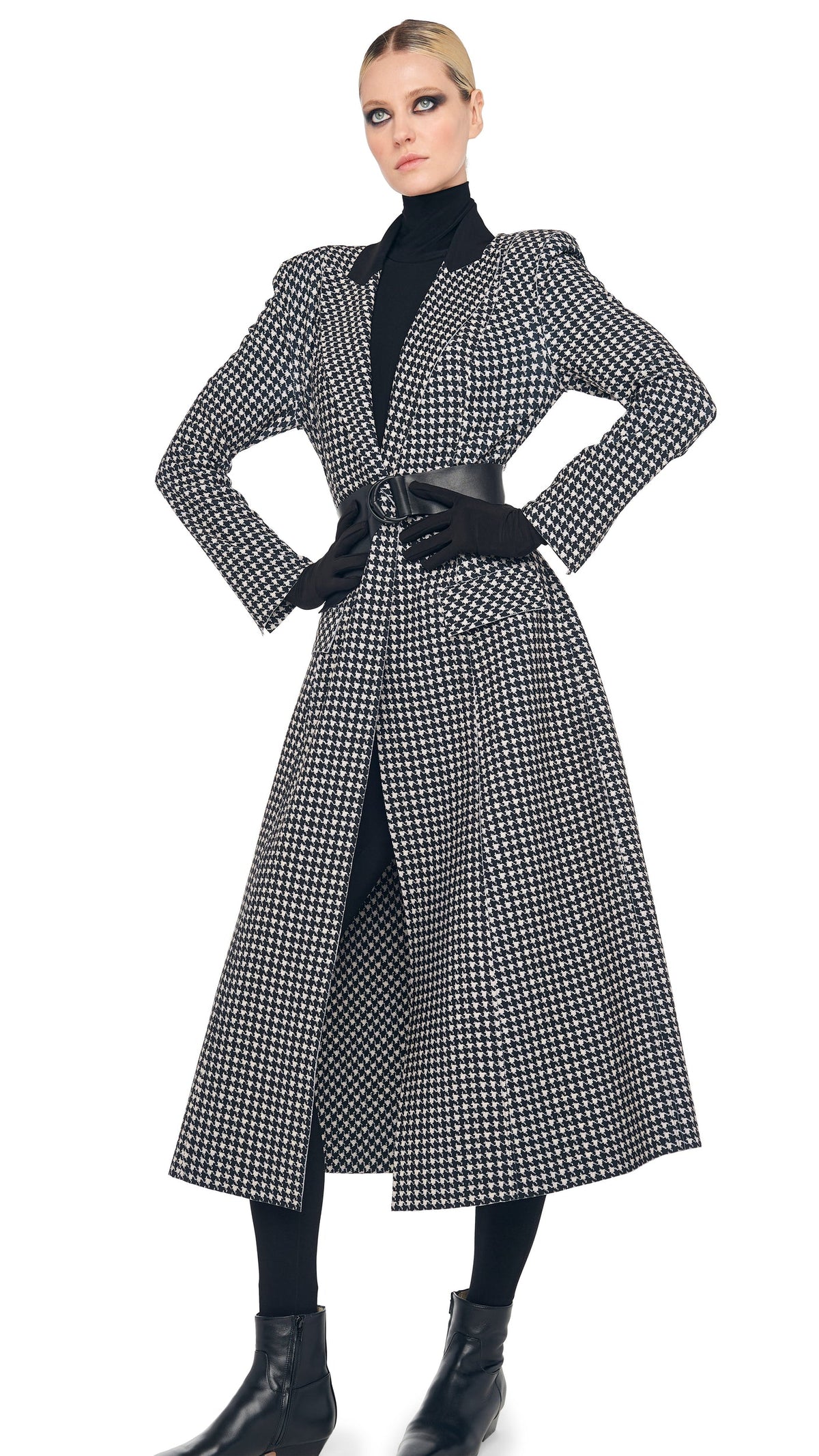 SINGLE BREASTED BOY FIT RIDING COAT Large Houndstooth/Black | Norma Kamali Women