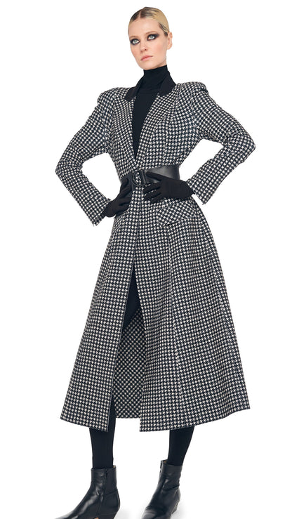 SINGLE BREASTED BOY FIT RIDING COAT Large Houndstooth/Black | Norma Kamali Women