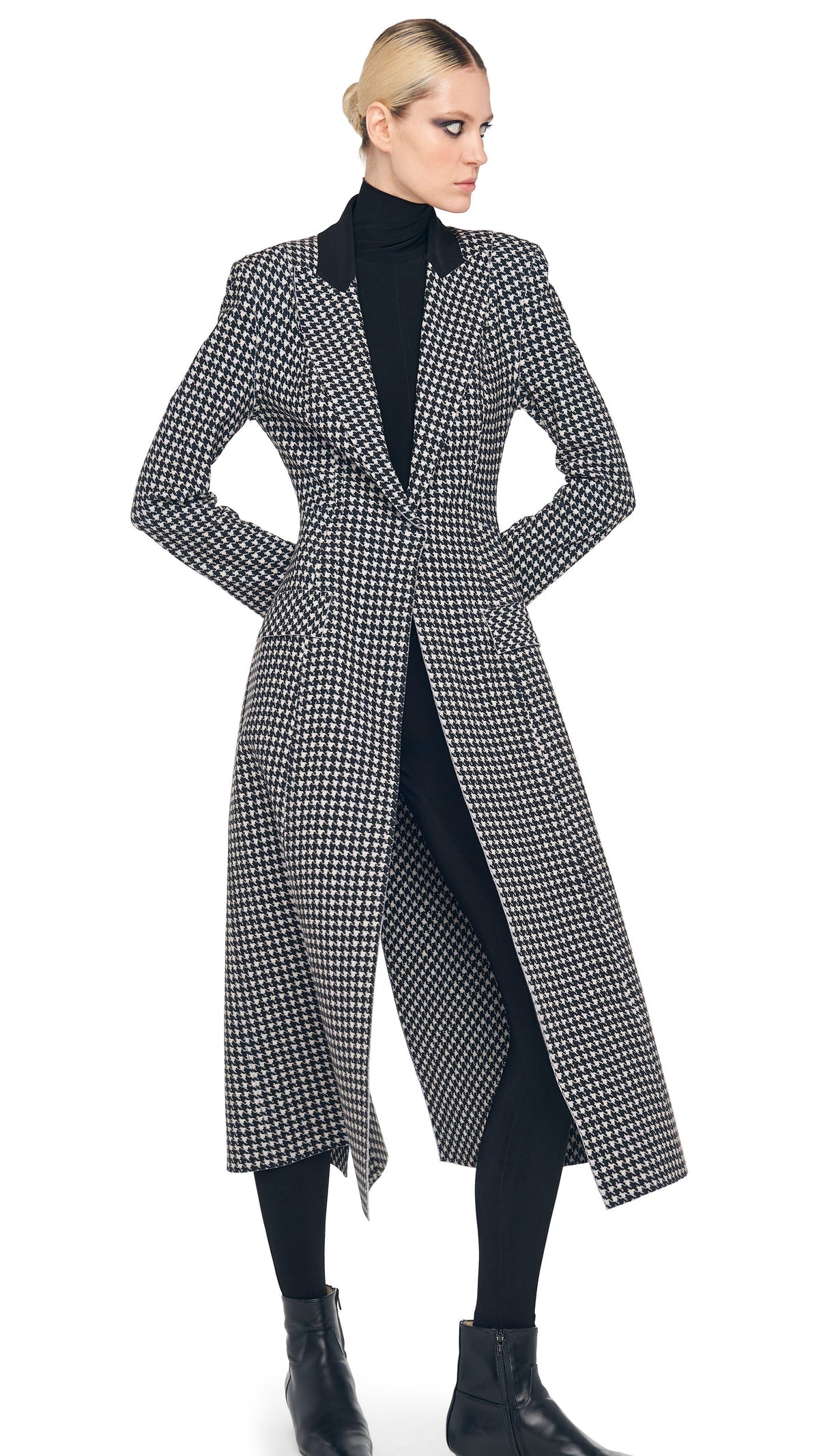 SINGLE BREASTED BOY FIT RIDING COAT Large Houndstooth/Black | Norma Kamali Women