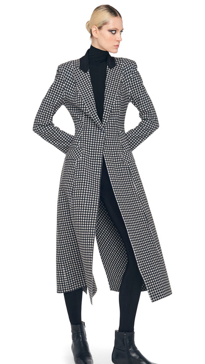 SINGLE BREASTED BOY FIT RIDING COAT Large Houndstooth/Black | Norma Kamali Women