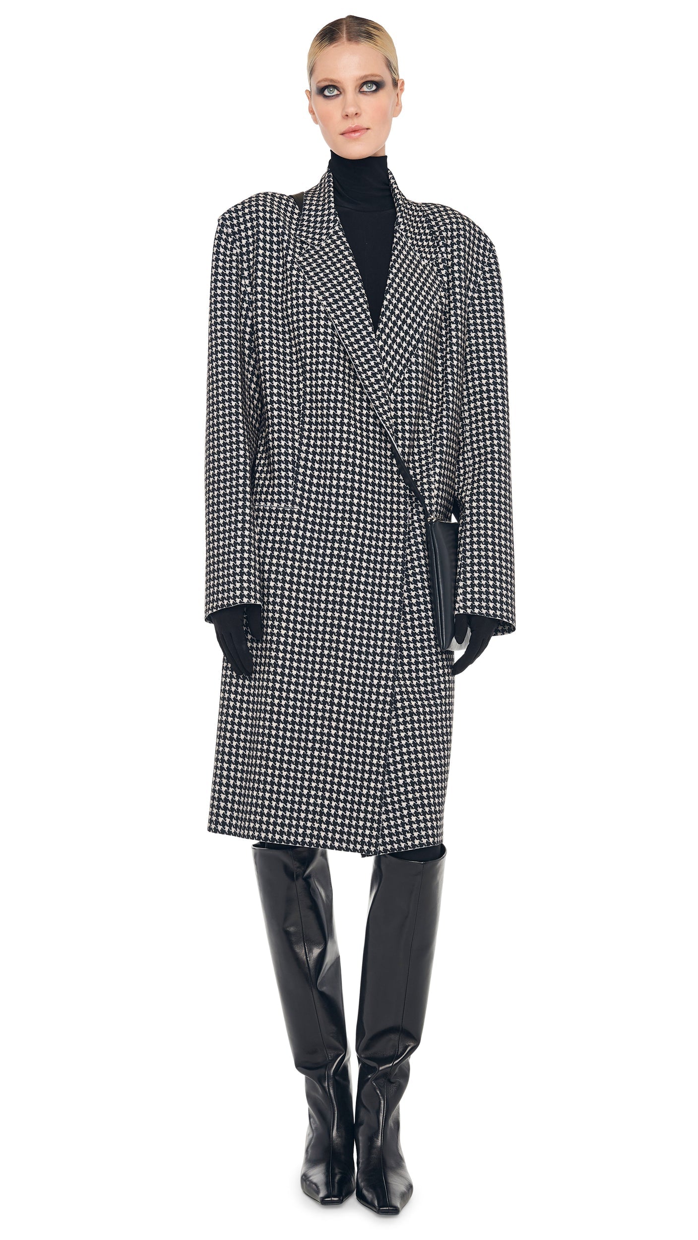 OVERSIZED DOUBLE BREASTED JACKET Large Houndstooth | Norma Kamali Women