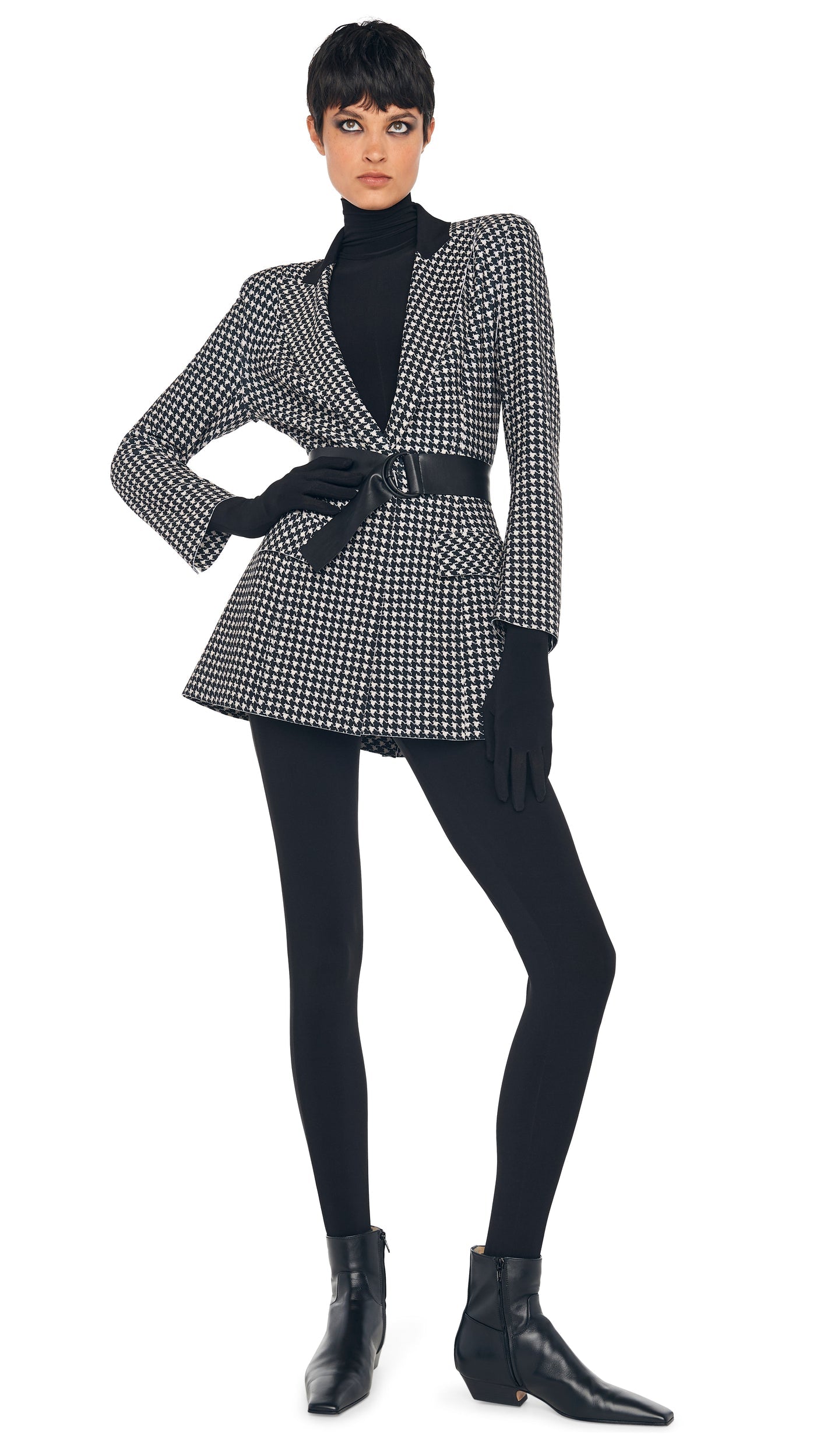 SINGLE BREASTED BOY FIT RIDING JACKET Large Houndstooth/Black | Norma Kamali Women