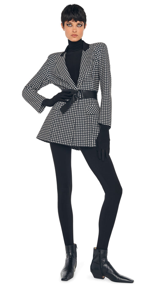 SINGLE BREASTED BOY FIT RIDING JACKET Large Houndstooth/Black | Norma Kamali Women