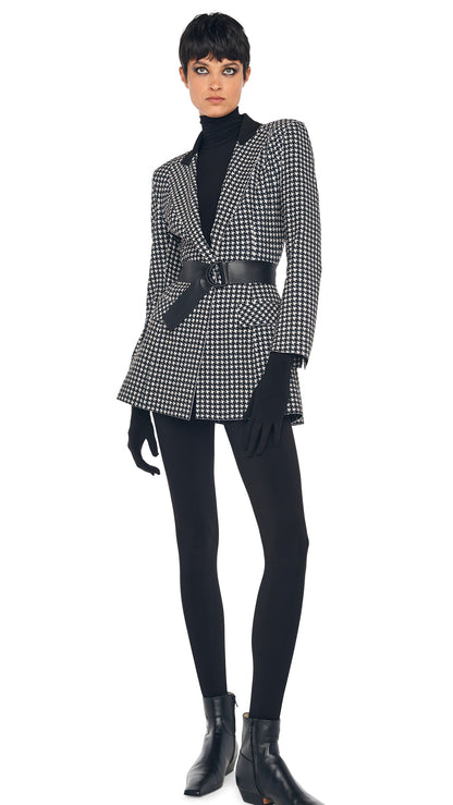 SINGLE BREASTED BOY FIT RIDING JACKET Large Houndstooth/Black | Norma Kamali Women