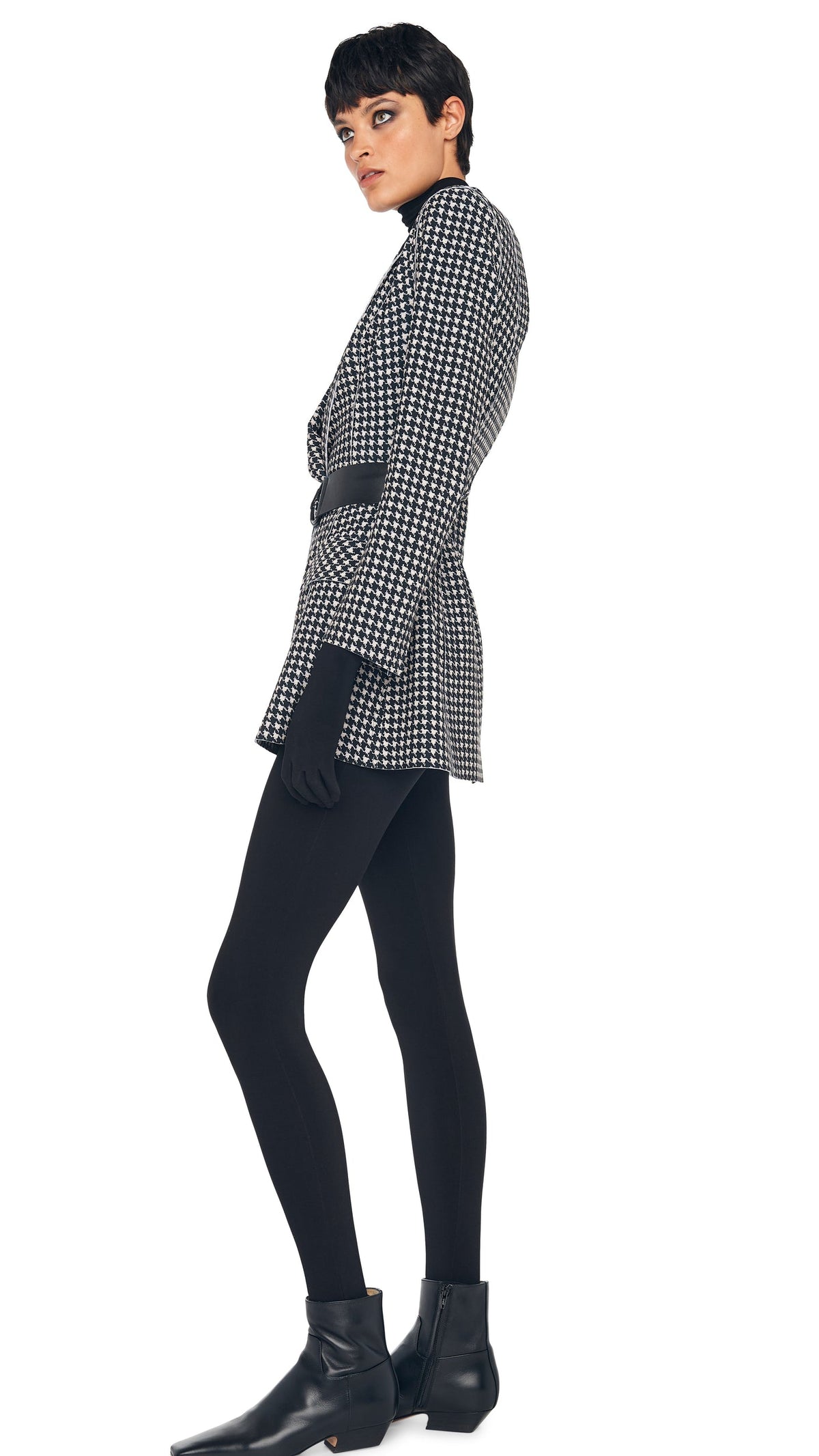 SINGLE BREASTED BOY FIT RIDING JACKET Large Houndstooth/Black | Norma Kamali Women