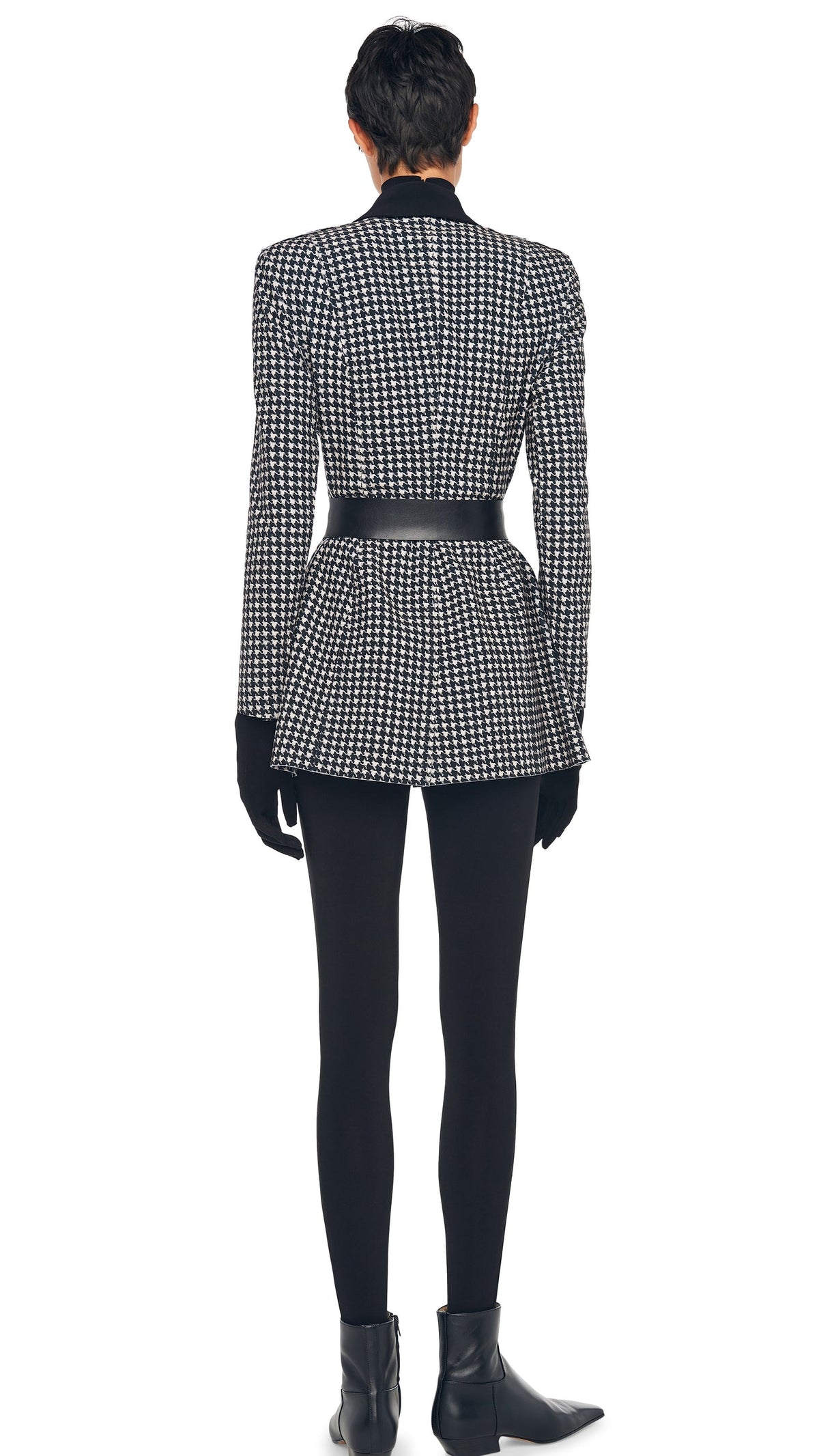 SINGLE BREASTED BOY FIT RIDING JACKET Large Houndstooth/Black | Norma Kamali Women