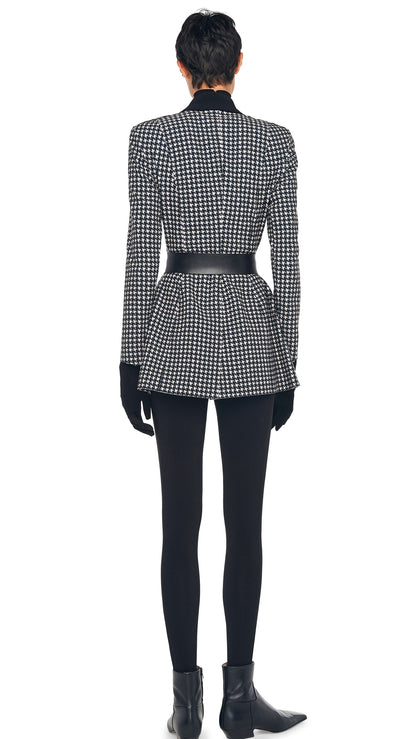 SINGLE BREASTED BOY FIT RIDING JACKET Large Houndstooth/Black | Norma Kamali Women