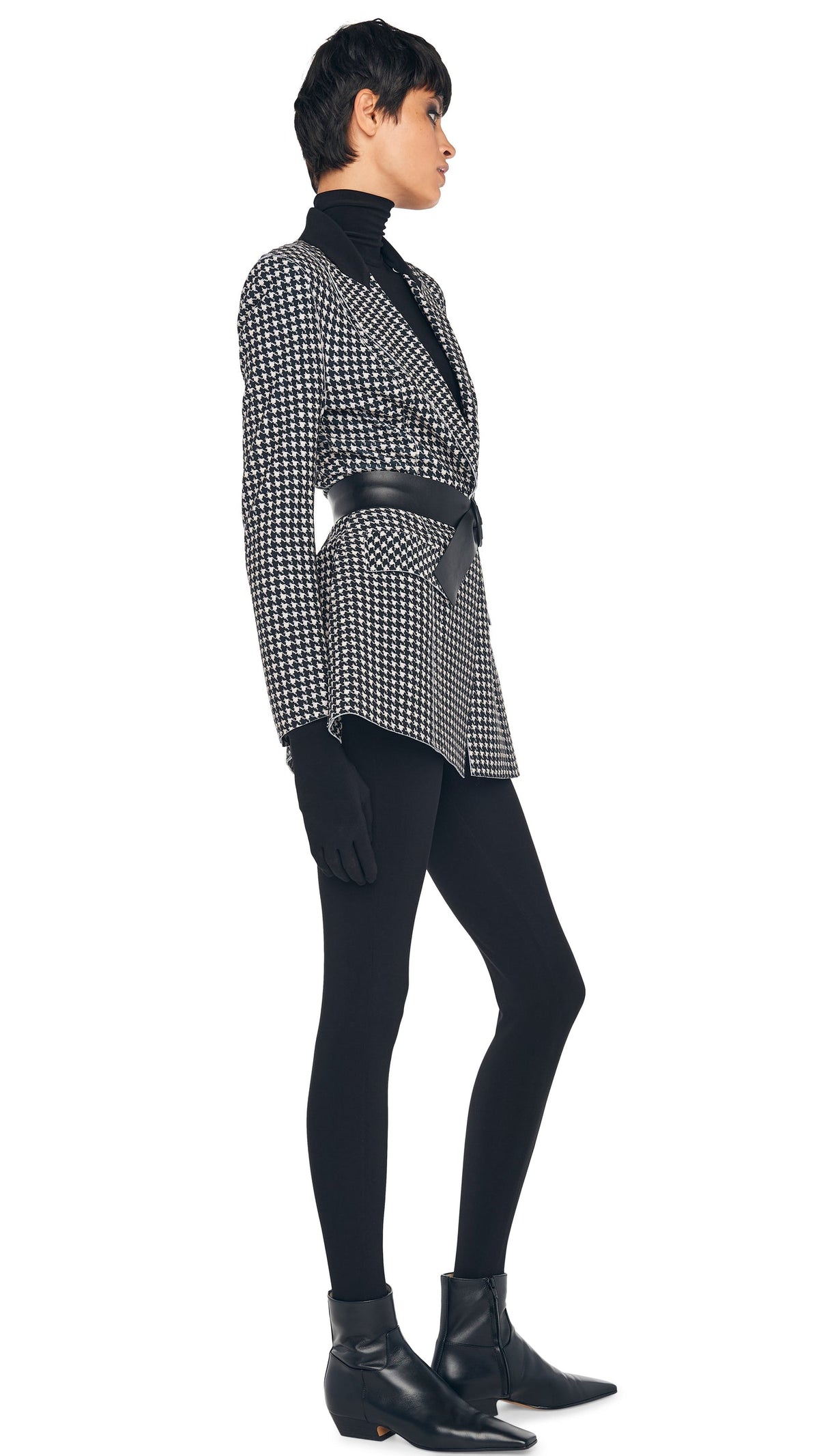 SINGLE BREASTED BOY FIT RIDING JACKET Large Houndstooth/Black | Norma Kamali Women