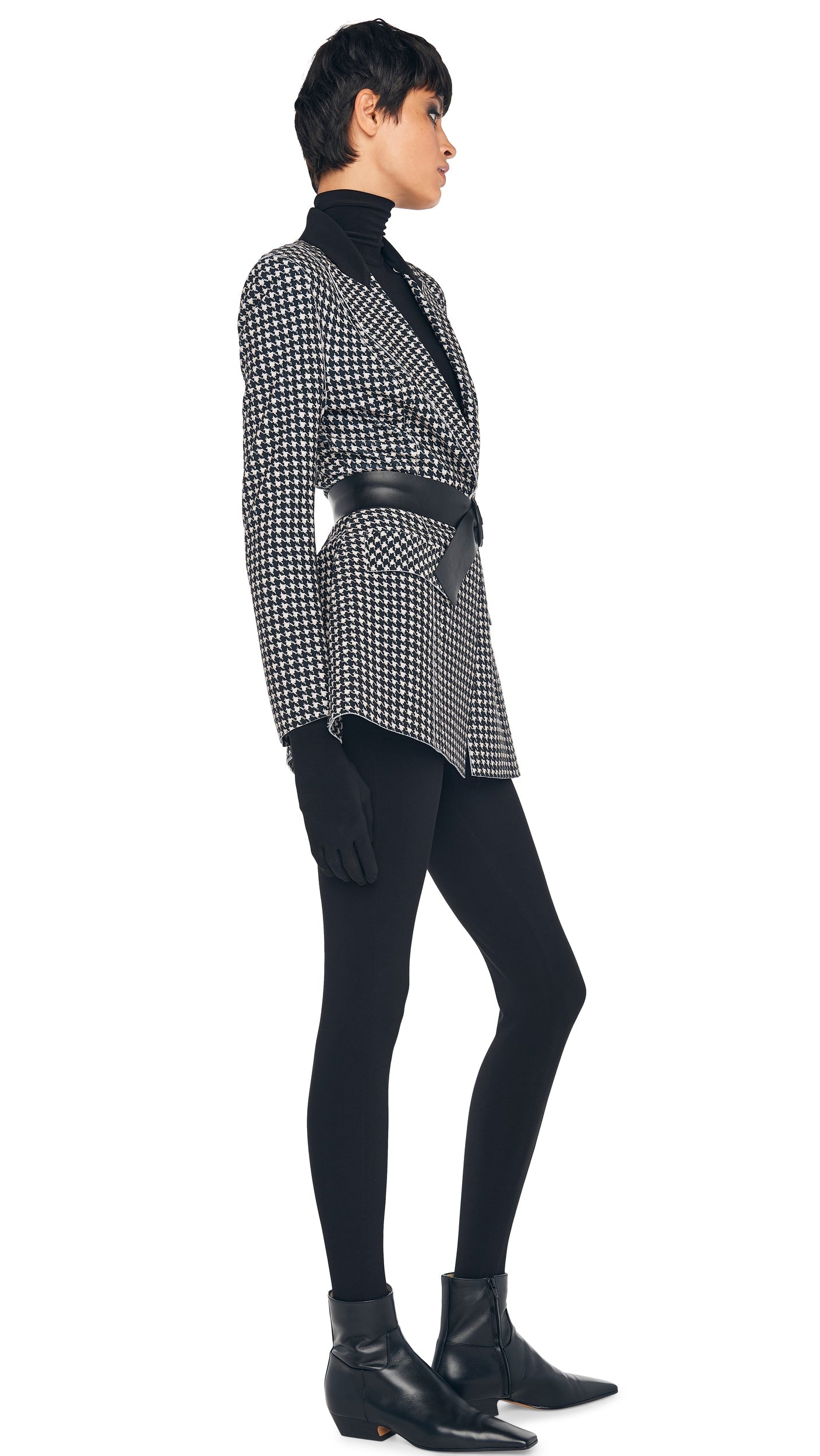 SINGLE BREASTED BOY FIT RIDING JACKET Large Houndstooth/Black | Norma Kamali Women