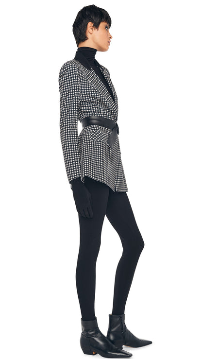 SINGLE BREASTED BOY FIT RIDING JACKET Large Houndstooth/Black | Norma Kamali Women