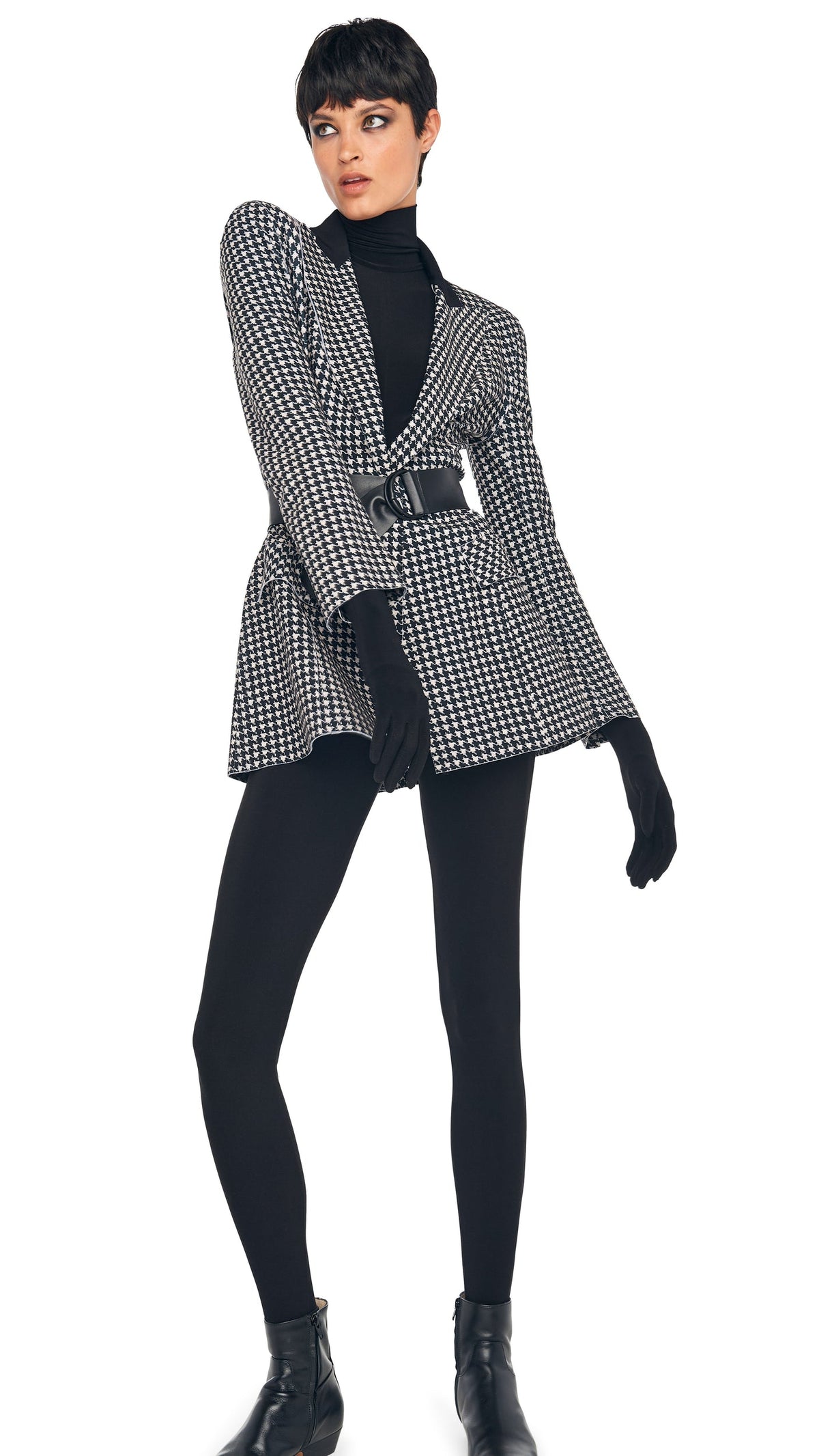 SINGLE BREASTED BOY FIT RIDING JACKET Large Houndstooth/Black | Norma Kamali Women