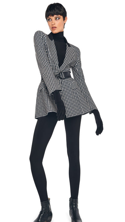 SINGLE BREASTED BOY FIT RIDING JACKET Large Houndstooth/Black | Norma Kamali Women