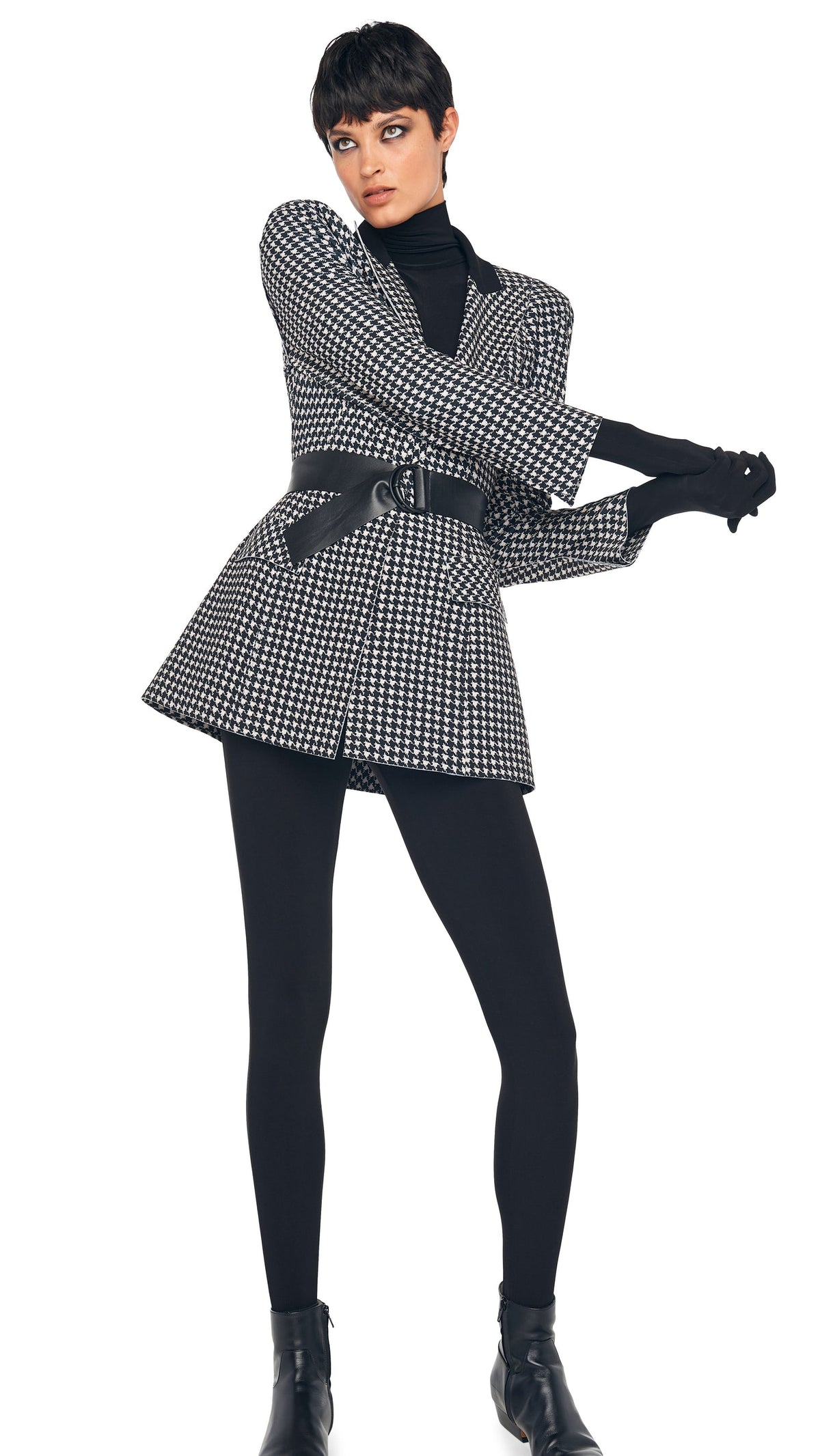 SINGLE BREASTED BOY FIT RIDING JACKET Large Houndstooth/Black | Norma Kamali Women