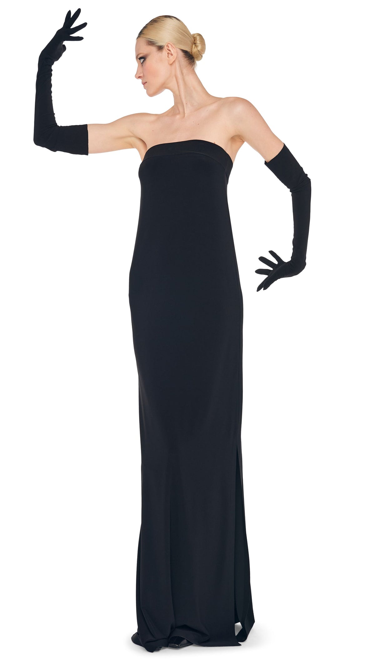 STRAPLESS TAILORED SIDE SLIT GOWN Black | Norma Kamali Women