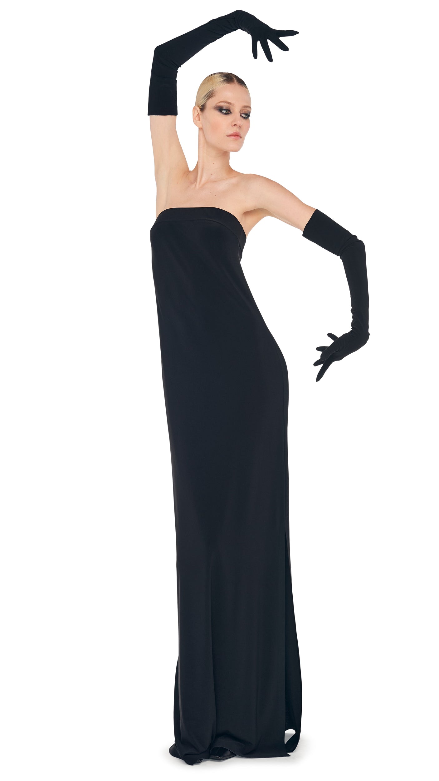 STRAPLESS TAILORED SIDE SLIT GOWN Black | Norma Kamali Women