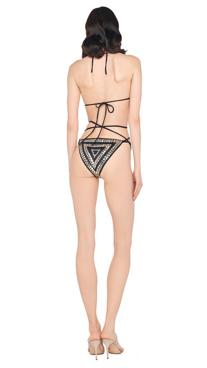 STUD ALL OVER CRISS CROSS BIKINI BRA / BOTTOM Black | Norma Kamali Women