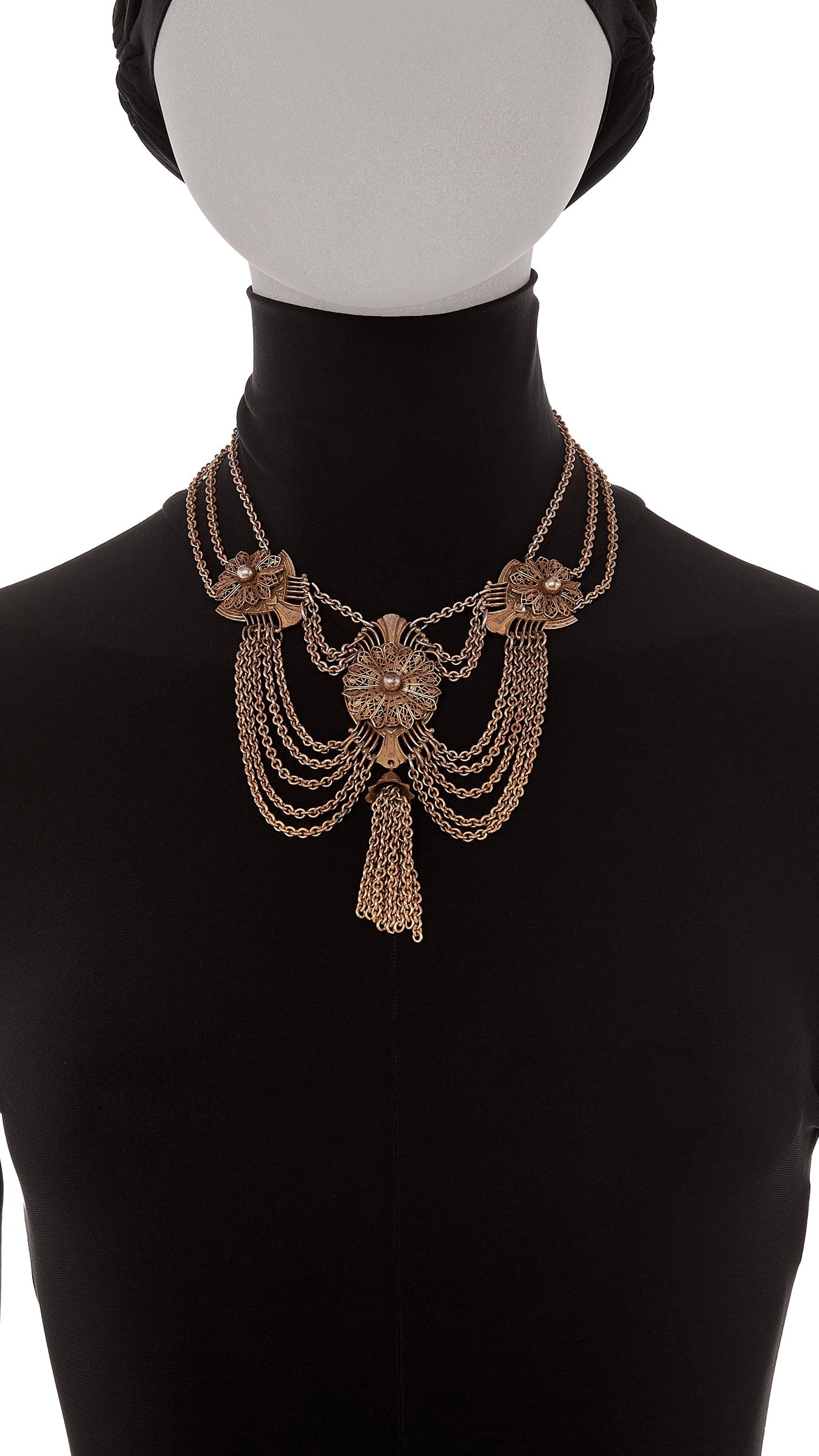 CHAIN DROP NECKLACE WITH TASSEL Brass | Norma Kamali Women