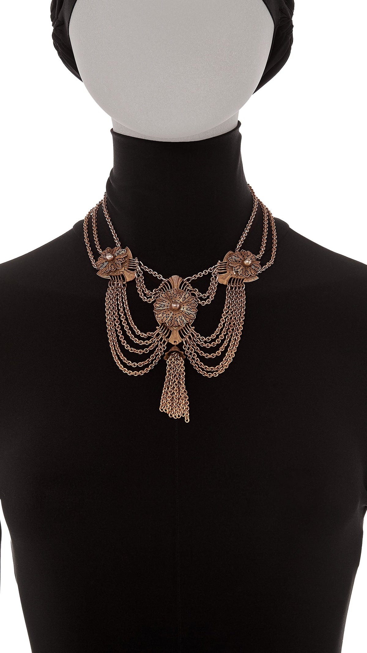 CHAIN DROP NECKLACE WITH TASSEL Brass | Norma Kamali Women