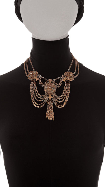CHAIN DROP NECKLACE WITH TASSEL Brass | Norma Kamali Women