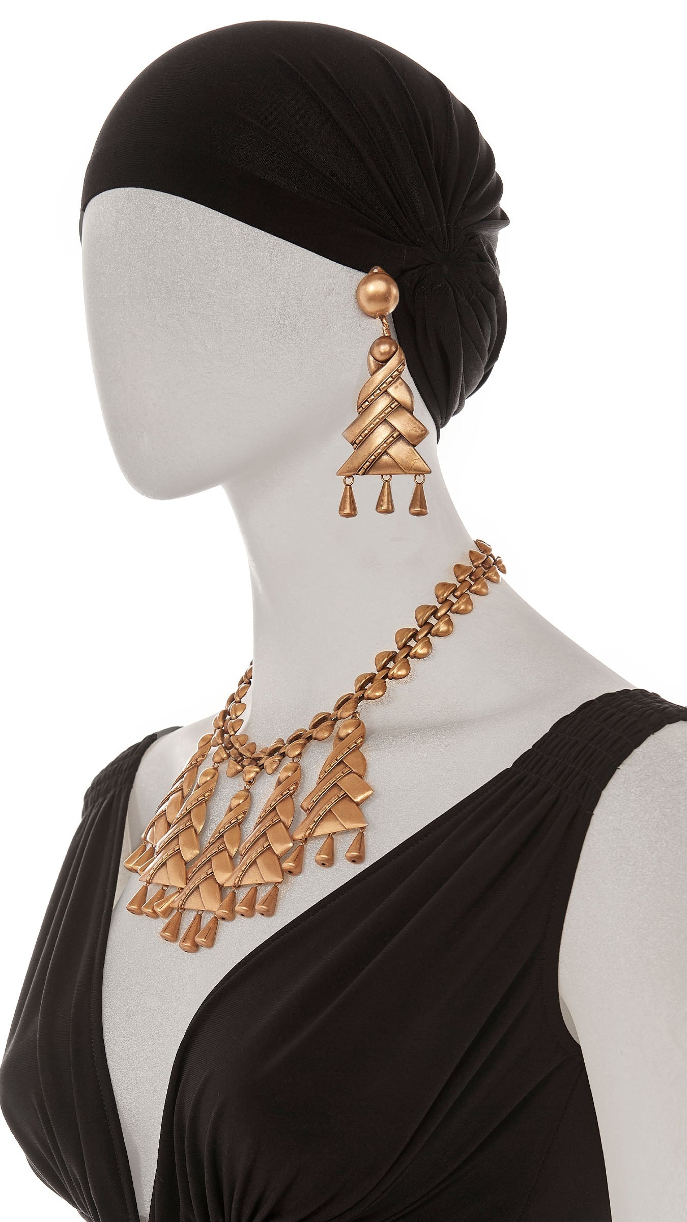 HOLLYWOOD REGENCY STYLE BIB PENDANT NECKLACE WITH MATCHING EARRINGS Brass | Norma Kamali Women