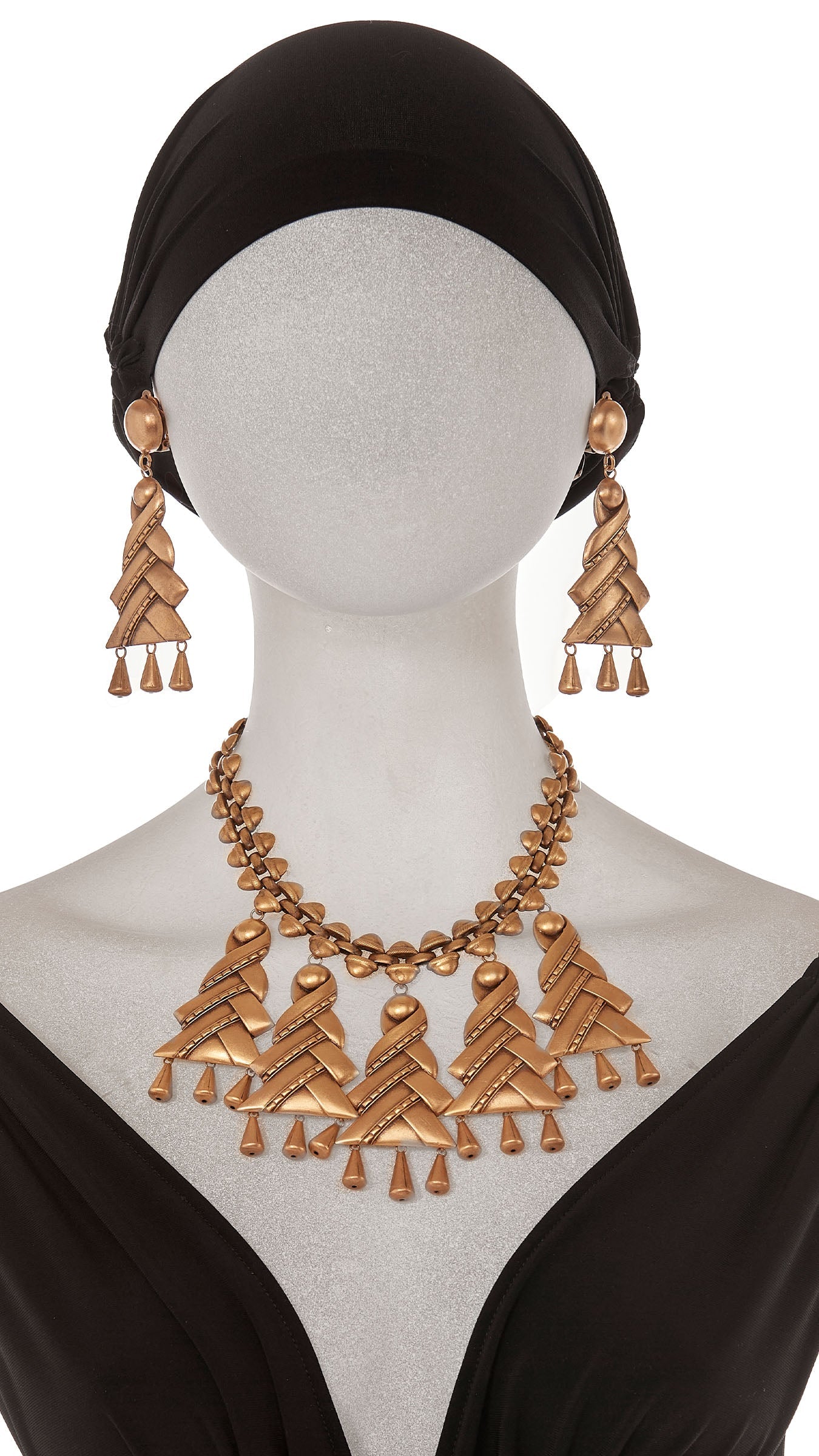HOLLYWOOD REGENCY STYLE BIB PENDANT NECKLACE WITH MATCHING EARRINGS Brass | Norma Kamali Women
