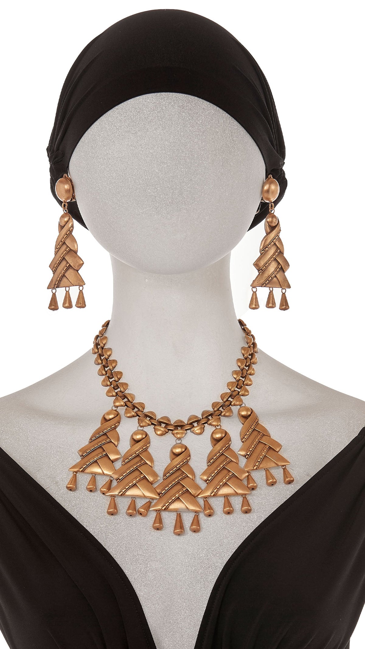 HOLLYWOOD REGENCY STYLE BIB PENDANT NECKLACE WITH MATCHING EARRINGS Brass | Norma Kamali Women