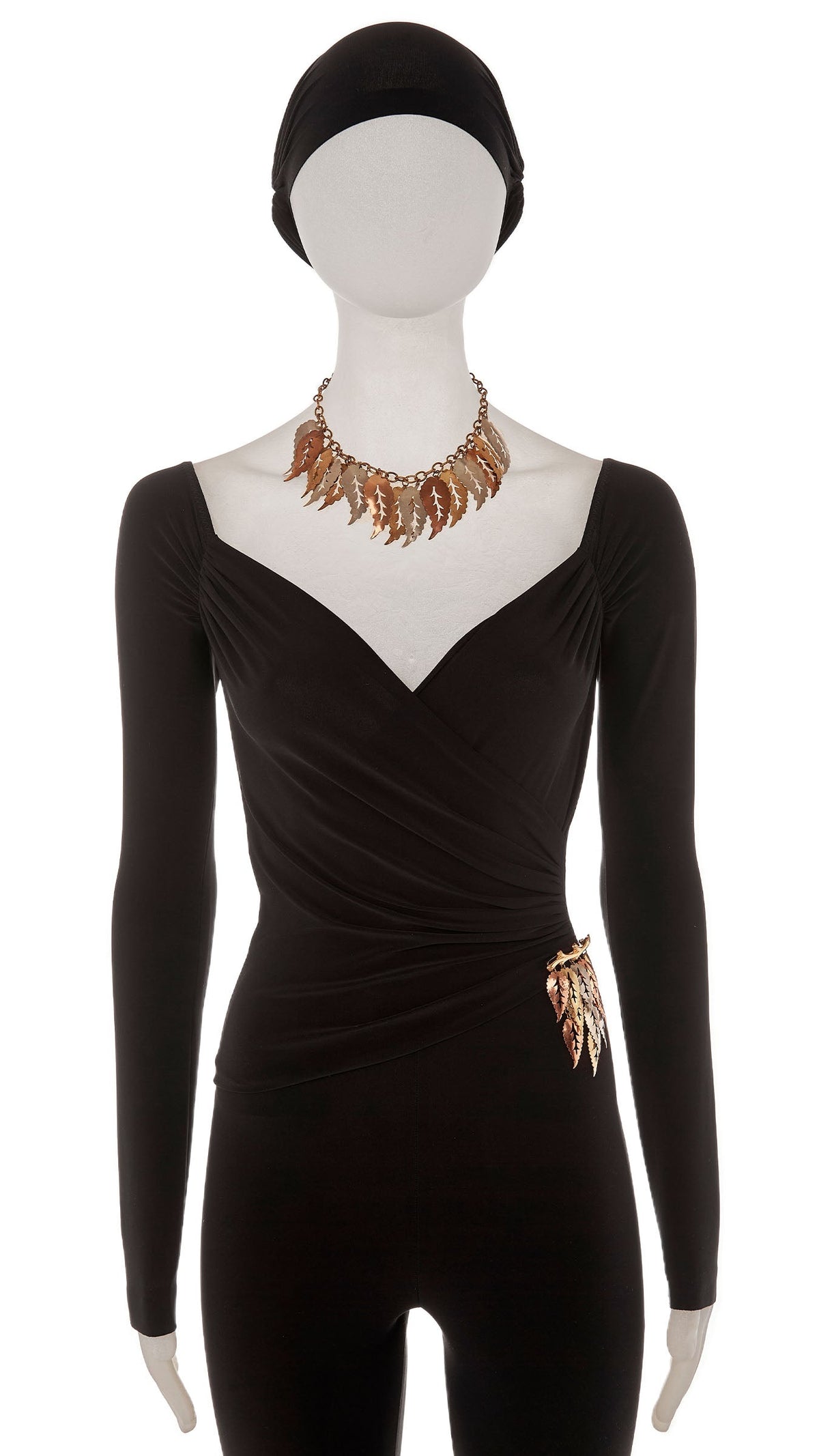 TRI COLOR LEAF DROP NECKLACE AND BROOCH Brass | Norma Kamali Women