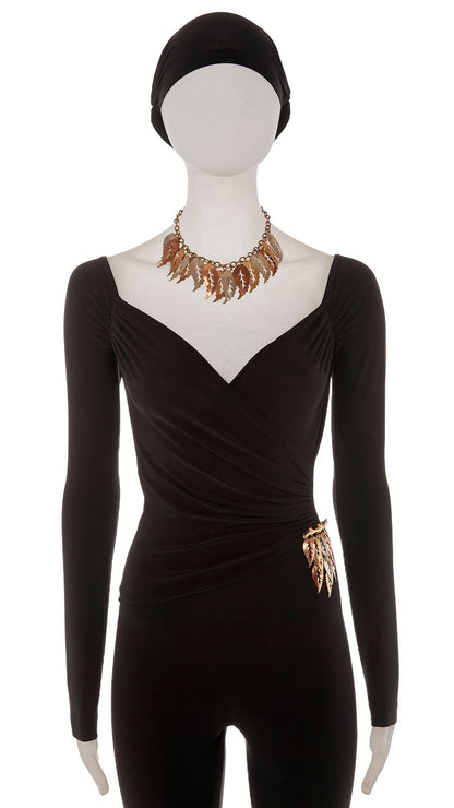 TRI COLOR LEAF DROP NECKLACE AND BROOCH Brass | Norma Kamali Women