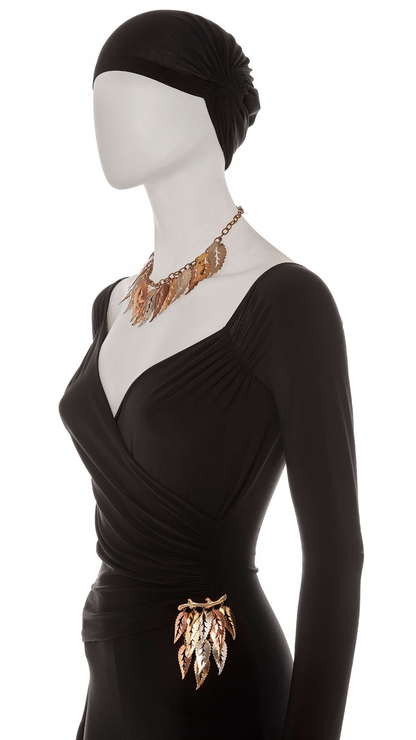 TRI COLOR LEAF DROP NECKLACE AND BROOCH Brass | Norma Kamali Women