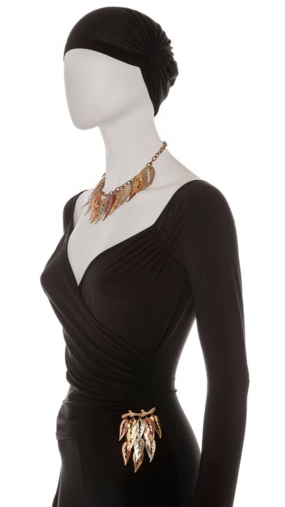 TRI COLOR LEAF DROP NECKLACE AND BROOCH Brass | Norma Kamali Women