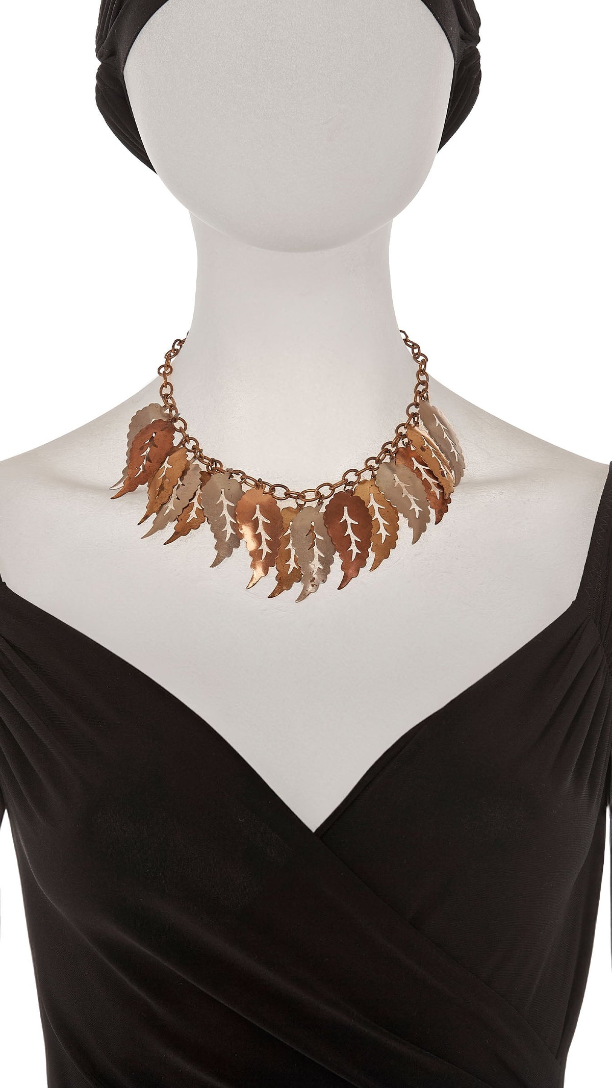 TRI COLOR LEAF DROP NECKLACE AND BROOCH Brass | Norma Kamali Women